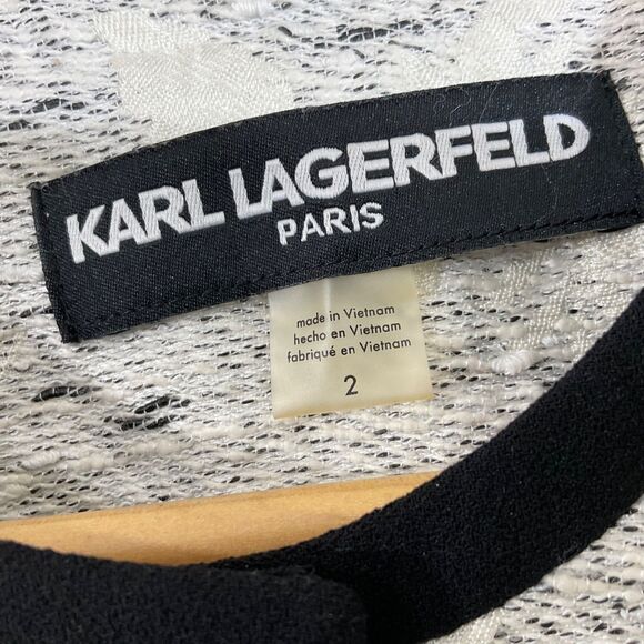 NWOT Karl Lagerfeld Blazer Jacket women’s Size 2 textured black piping Career - Picture 2 of 13